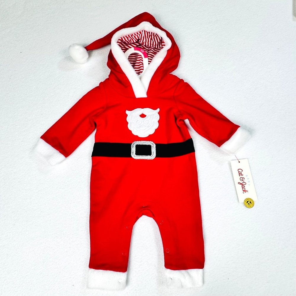 Cat & Jack Baby Santa Suit One Piece w/Attached Hat/Hood NWT